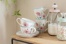 Afbeelding in Gallery-weergave laden, Kop en Schotel 230 ml Wit Roze Porselein Bloemen Servies

