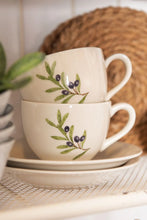 Afbeelding in Gallery-weergave laden, Kop en Schotel 200 ml Beige Blauw Keramiek Olijftak Servies
