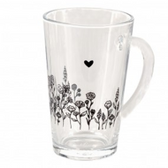 Theeglas met zwarte bloemen